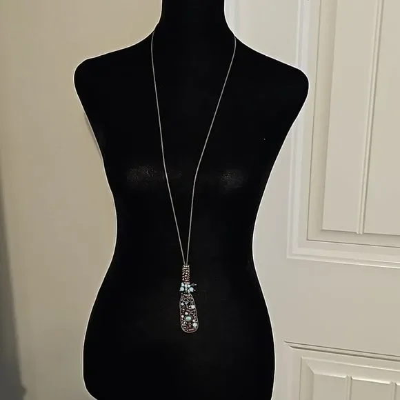 Chico's Turquoise & Antigue Gold Necklace - Picture 2 of 5